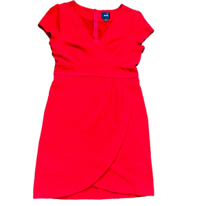 Maeve Anthropologie Red Faux Wrap Tulip Hem Dress Large Short Sleeve Stretch